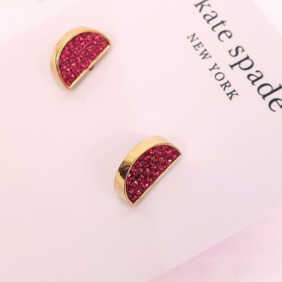 NWT Kate Spade Sliced Scallop Pave Stud Earrings Red Gold - Picture 4 of 7